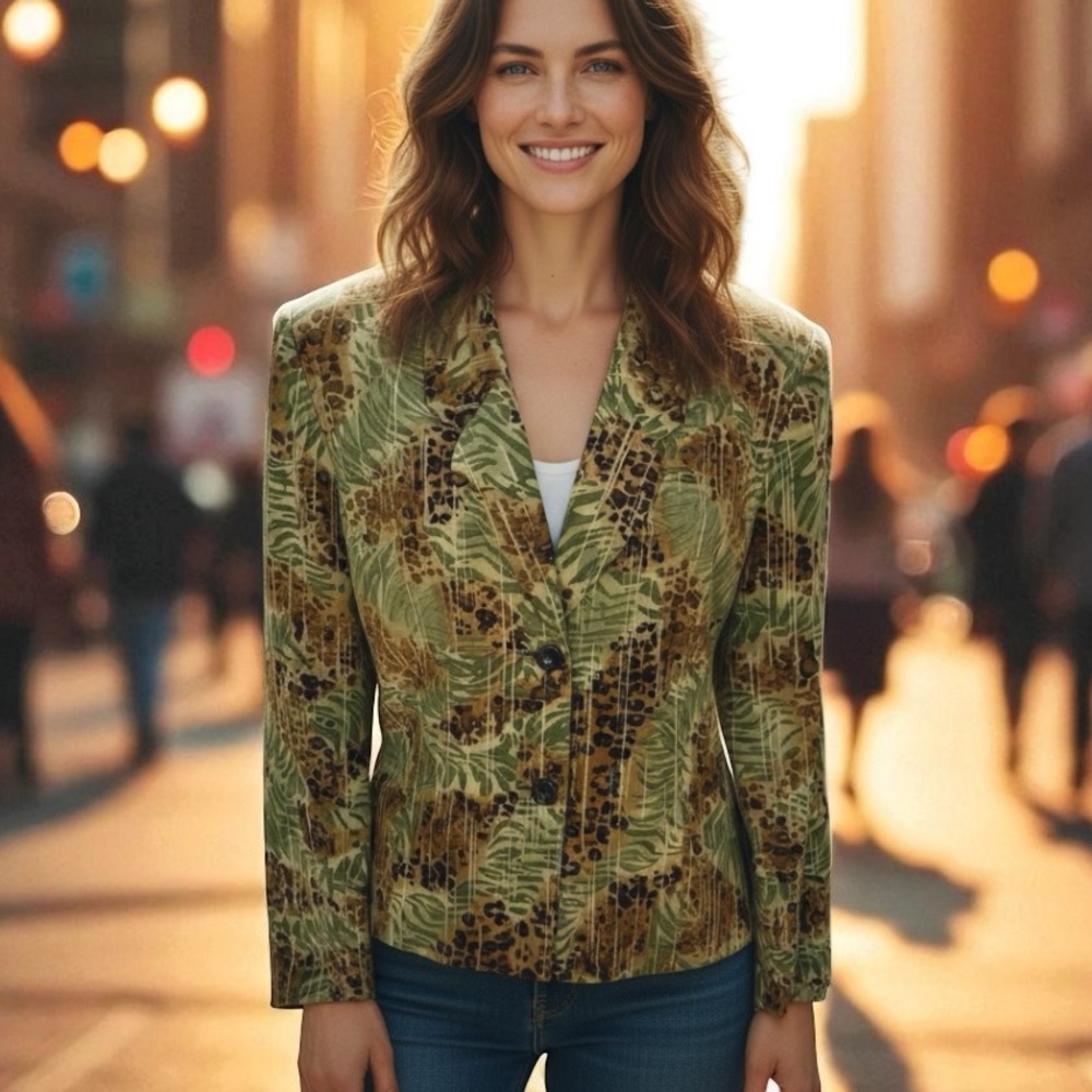 Kasper | Vintage 100% Silk Animal Print Blazer - Sophisticated - Chic